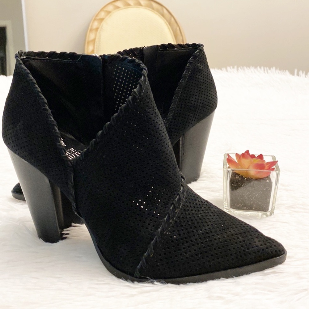 VINCE Camuto | Lamont’s Black Suede Perforated Ankle bootie women size 8